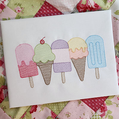 ice cream popsicel row embroidery design